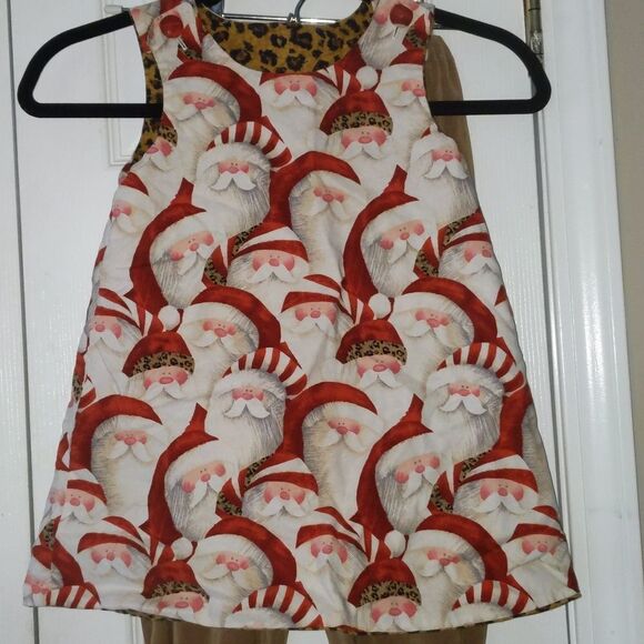 Beanstalk Boutique Leopard Santa reversible outfit & handmade NEW hair bow Sz 4 - Picture 2 of 16